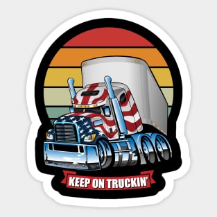 USA Patriotic Keep on Truckin Retro Big Rig Semi-Truck Sticker